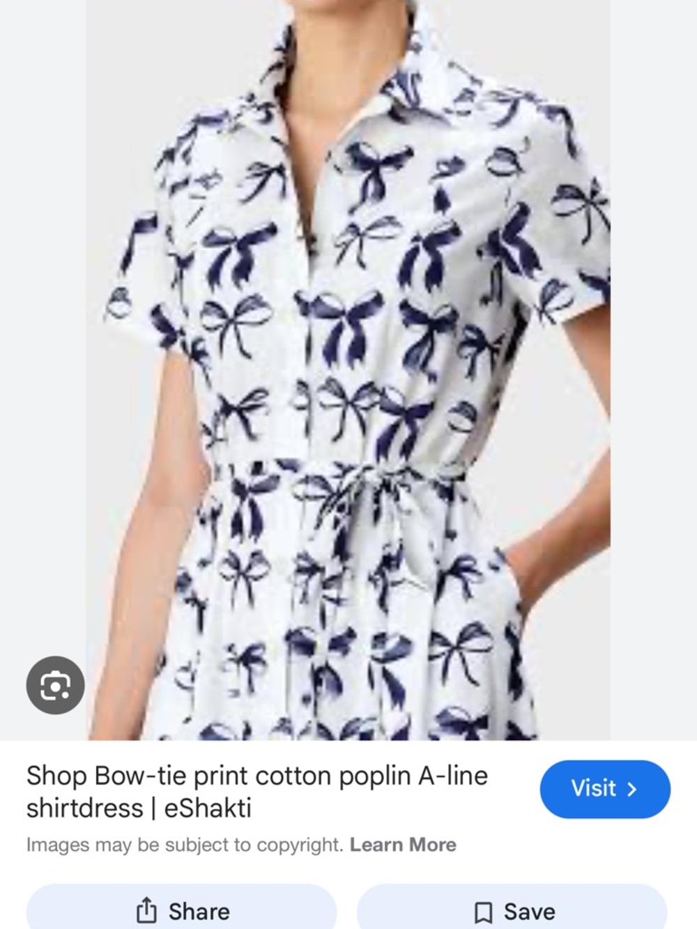 eshakti White Shirtdress with Navy Bow-Tie Print
